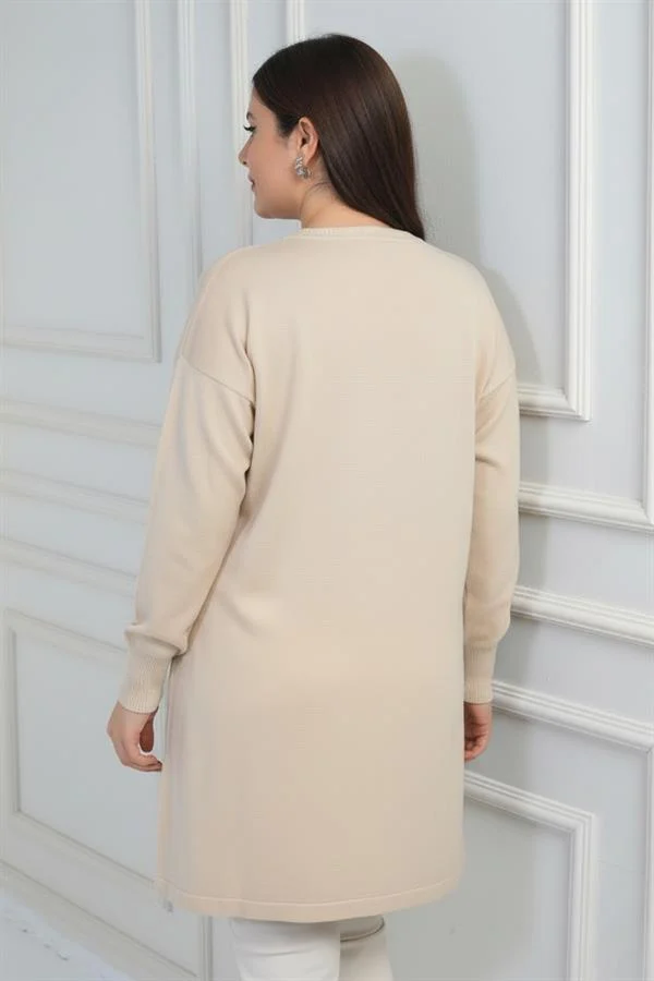 Women's Single Front Pocket Stone Print Detailed Plus Size Knitwear Tunic Blouse