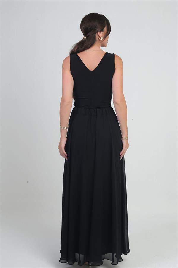 Kadın Beli Lastikli Astarlı Uzun Şifon Etek