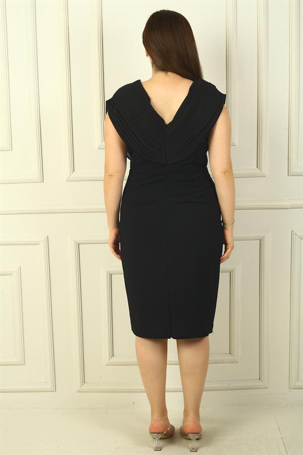 Women's Front and Back V-Neck, One-Head Embellished, Cross-Pleated BB Dress