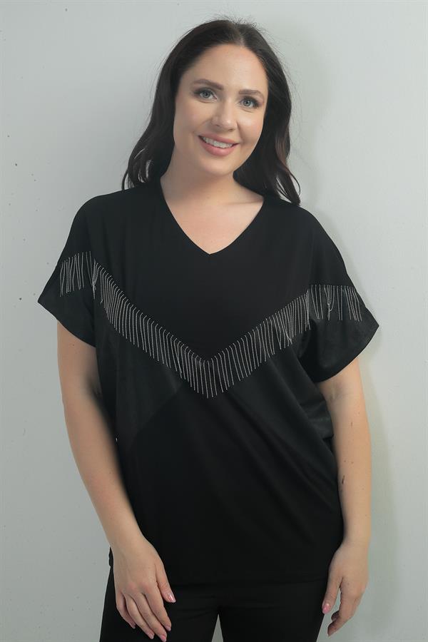 Blouse BB à col en V et manches chauve-souris avec chaîne pour femme