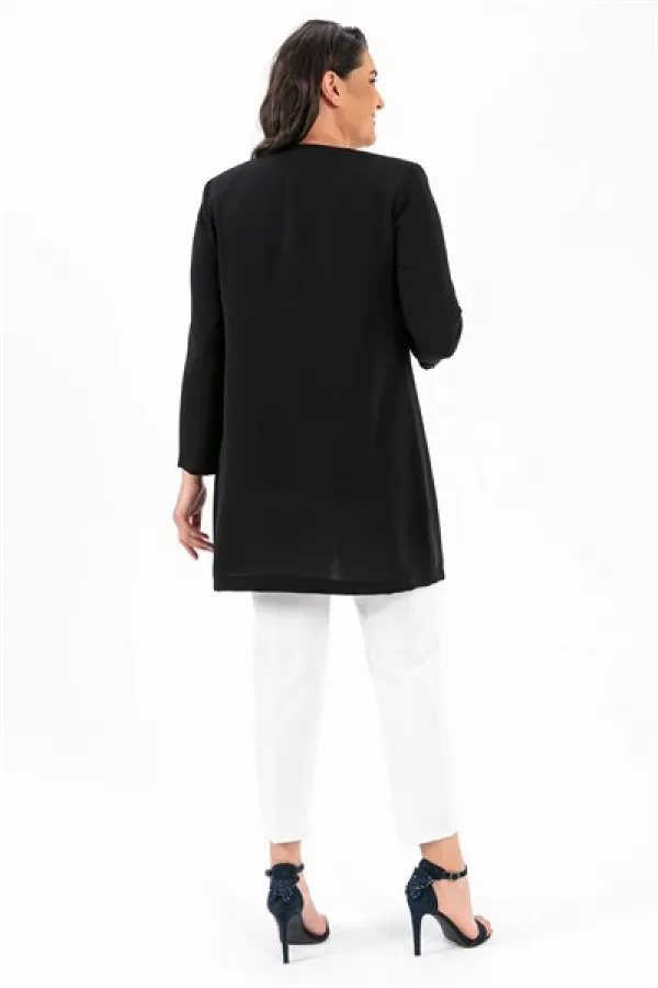 Yakası Taşlı İçi Atletli Büyük Beden Ceket Takım