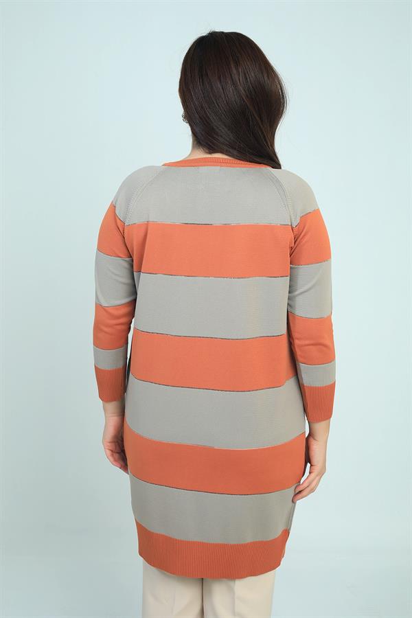 Kadın Enine Kalın Çizgili Büyük Beden Hırka