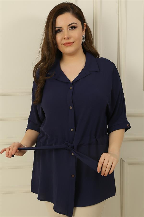 Plus Size Ayrobin Tunic Shirt with Belt and Button Front