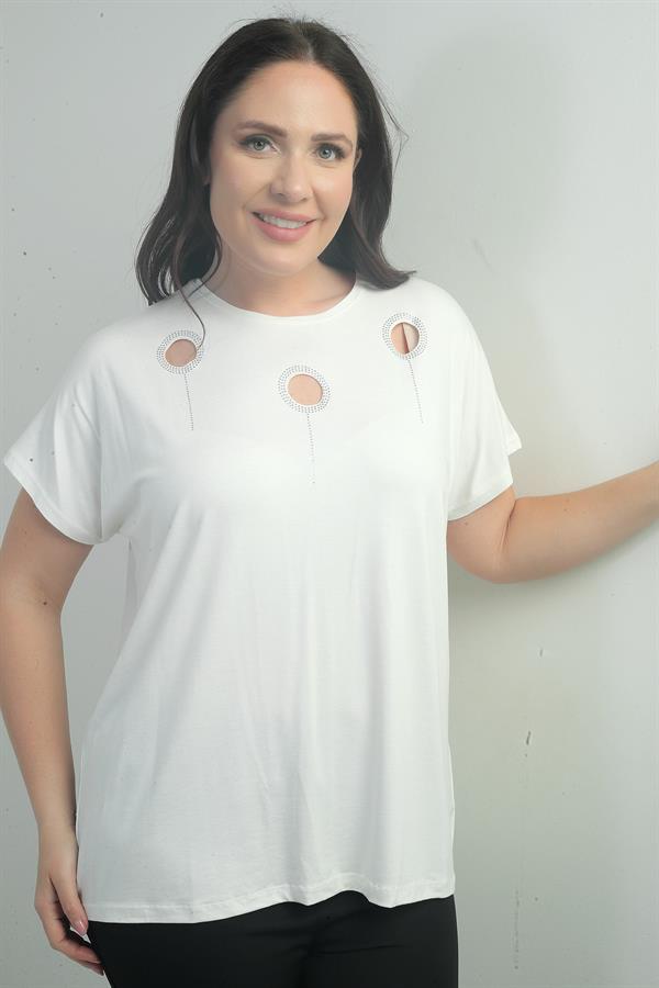 Blouse BB à imprimé pierre sur les épaules, col rond et manches chauve-souris pour femme