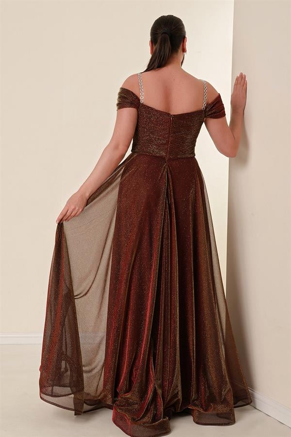 Strappy, Dropped Sleeve, Lined, Wide-Sized, Long, Glittery Dress