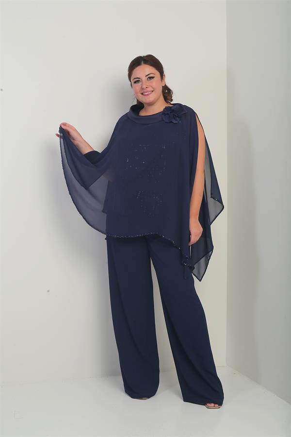 Cape en satin à col et doublure à sequins pour femme, chemisier sans manches, pantalon palazzo, ensemble 3 pièces en mousseline doublée grande taille