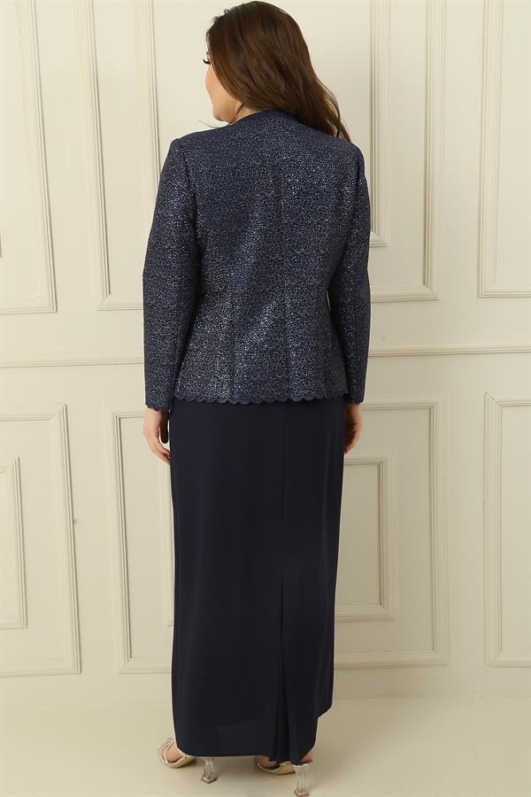 Robe longue en crêpe avec col et doublure ornés, veste à sequins, ensemble 2 pièces grande taille