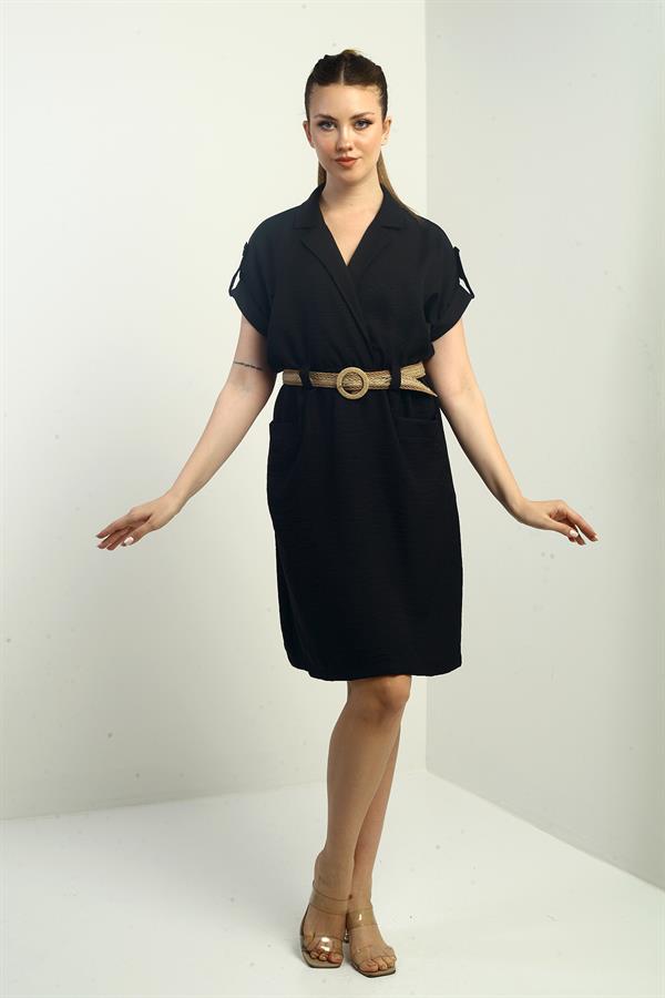 Women's Dress with Patch Pockets and Belt Waist