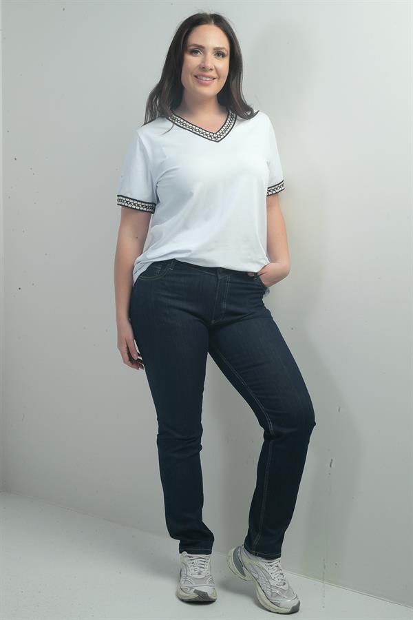 Jean taille haute à jambes droites pour femme, grandes tailles, délavé à la pierre