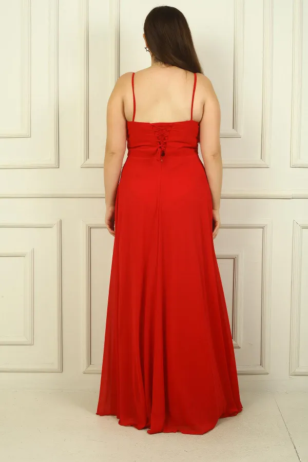 Robe longue en mousseline de soie grande taille pour femme, drapée sur le devant, avec bretelles en corde et doublure