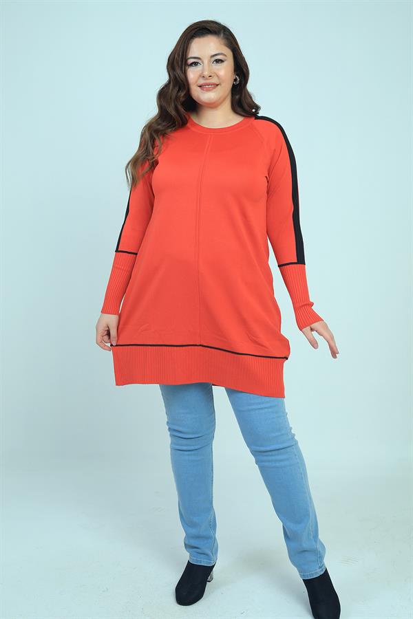 Blouse tunique grande taille pour femme avec manches rayées