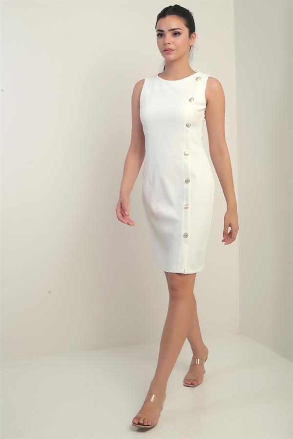 Kadın Kendinden Telalı Yan Düğmeli Kısa Elbise