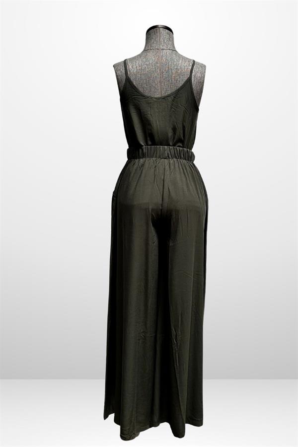 Women's Strappy Blouse with Elastic Waist and Pockets, Palazzo Pants, 2-Piece Set