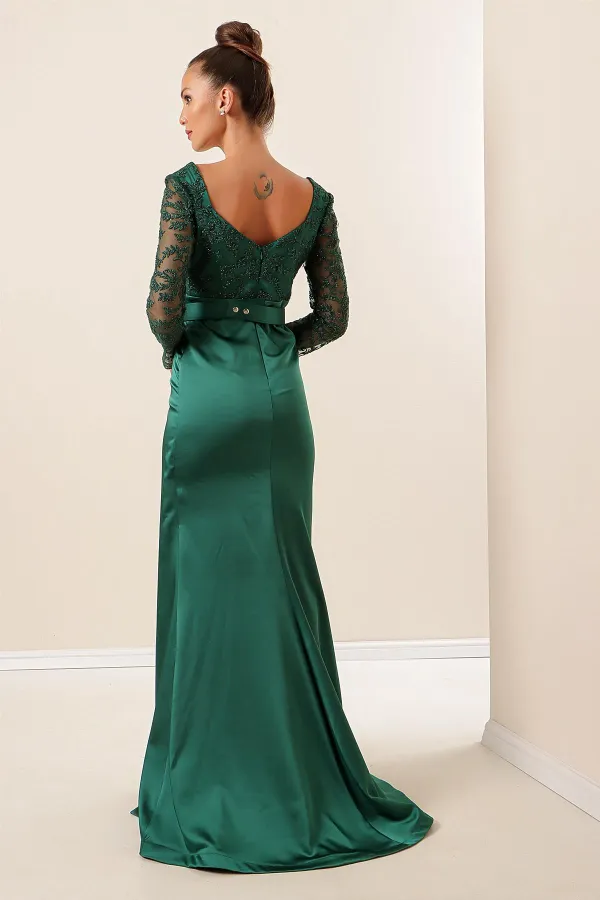 Double-Breasted, Waist Belted, Lined, Glitter Detailed Tulle Sleeveless Mini Satin Dress