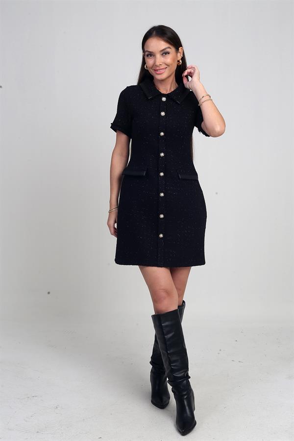 Robe courte Chanel pour femme avec jarretière passepoilée