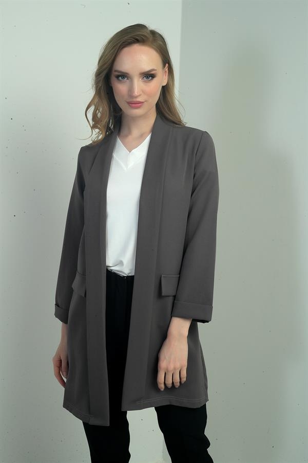 Shawl Collar Lycra Long Jacket