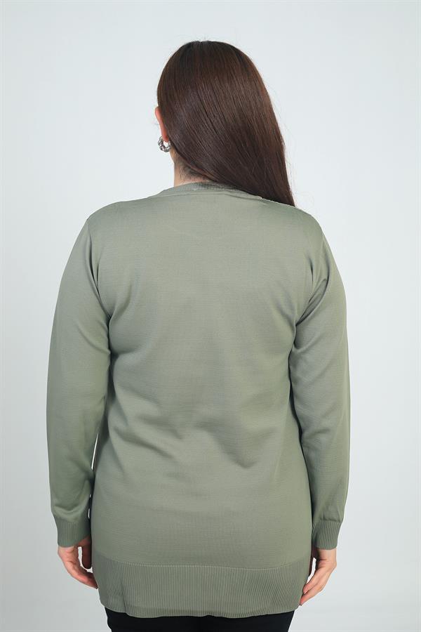 Kadın Tek Taraf Saç Örgülü Büyük Beden Likralı Tunik Bluz