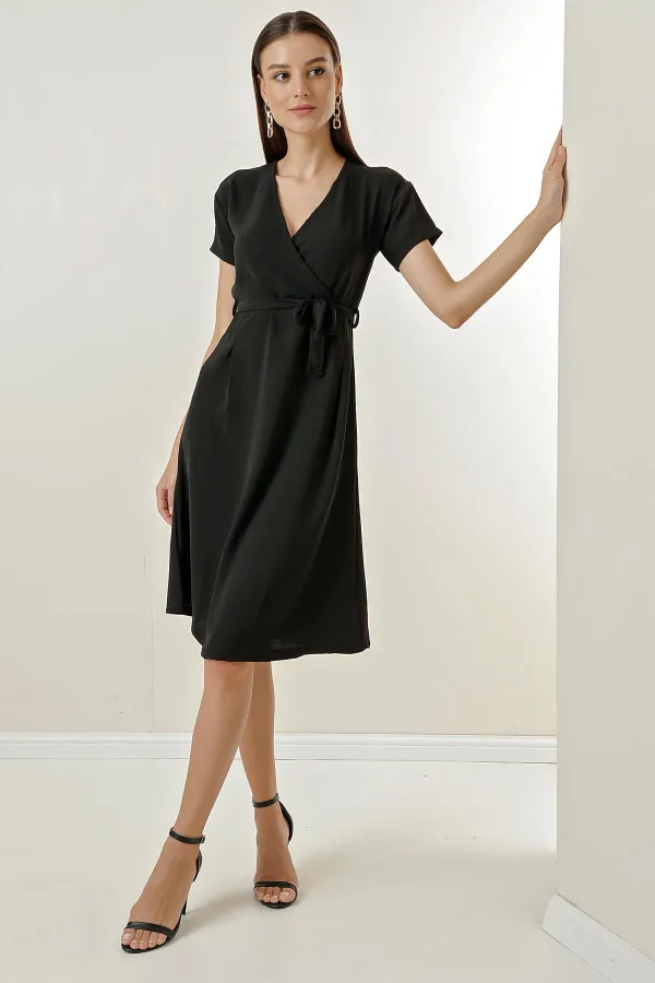 Double-Breasted Pleated Waist Belted Aerobin Dress