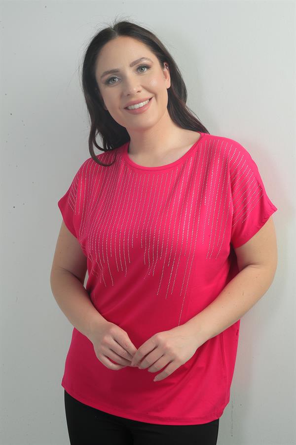 Kadın Önü Şelale Taş Baskılı Bisiklet Yaka B.B. Bluz