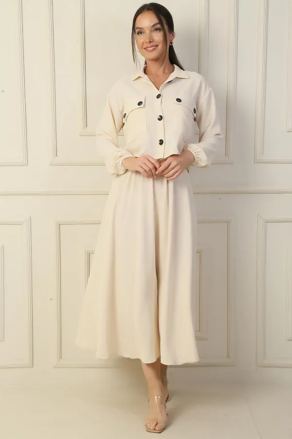 Ensemble 2 pièces : chemise à double poche et jupe Arya à taille élastique