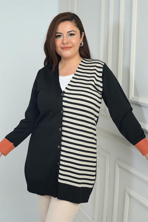 Gilet long grande taille à rayures horizontales sur une seule face pour femme