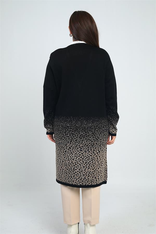 Cardigan long en maille grande taille à imprimé léopard et motif neige avec poches pour femme