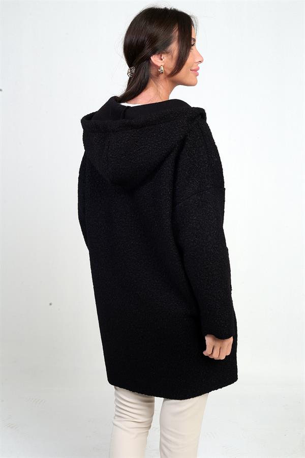 Gilet en boucle confortable à capuche et poche zippée pour femme