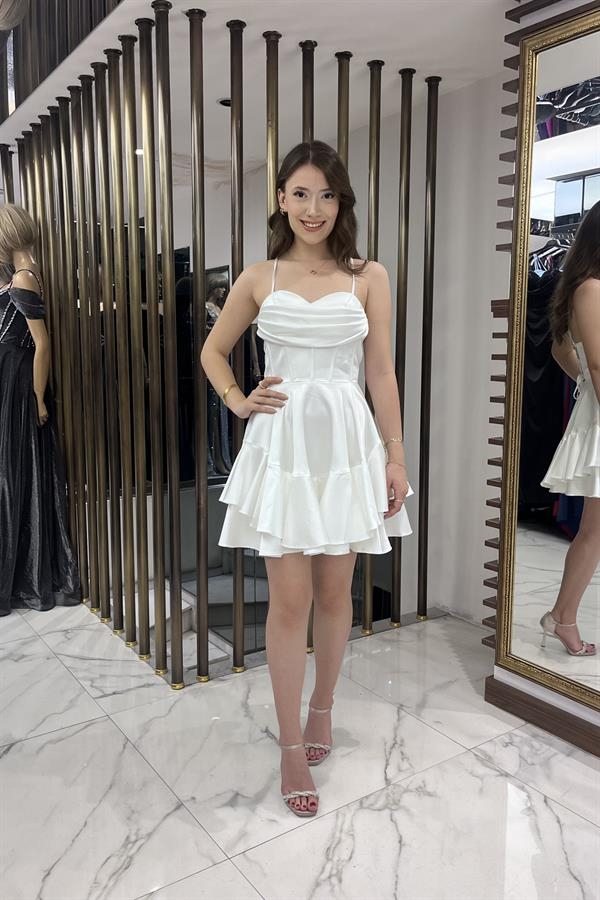 Women's Rope Strap Back Tie Underwire Skirt Layered Lined Satin Short Dress