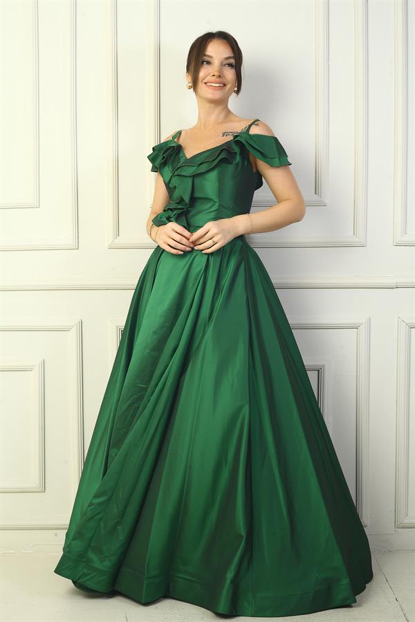 Robe de soirée longue en taffetas à bretelles et col bateau pour femme, ornée de roses, doublée et dotée de poches.