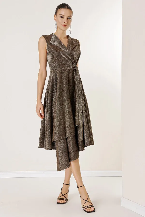 Double-Breasted, Belted, Glittery Dress