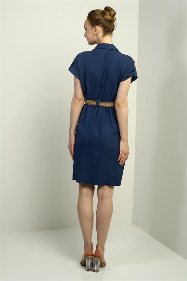 Women's Dress with Patch Pockets and Belt Waist