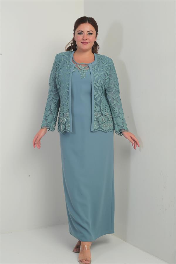 Beaded and Lace Lined Dress and Jacket Set, Plus Size, Two-Piece