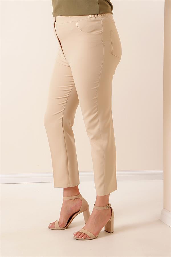 Beli Lastikli En Boy Likralı Büyük Beden Pantolon