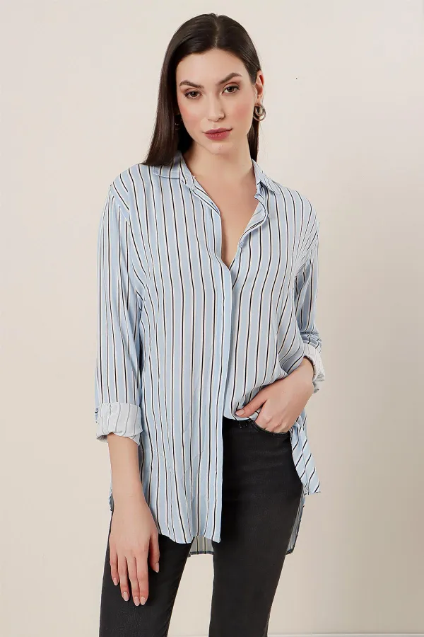Oversized Shirt with Vertical Stripes