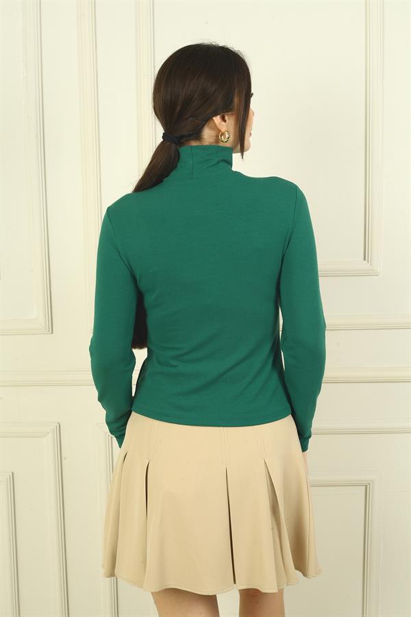 Kadın Önü Pencereli Düğüm Detaylı Likralı Bluz