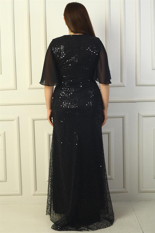 Women's Beaded and Sequined Chiffon Lined Long BB Dress
