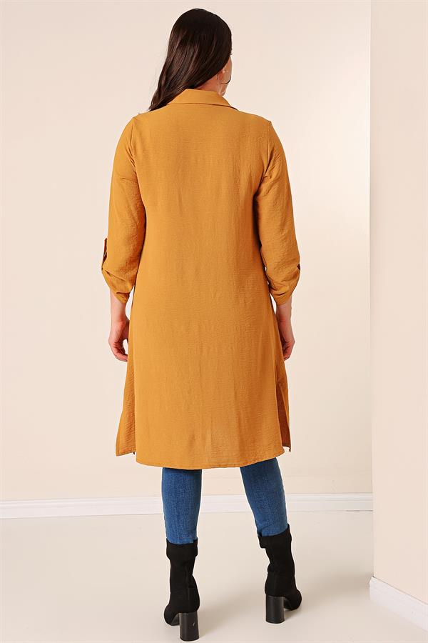 Button-Front Truvakar Sleeve Plus Size Ayrobin Long Tunic with Pearl Details