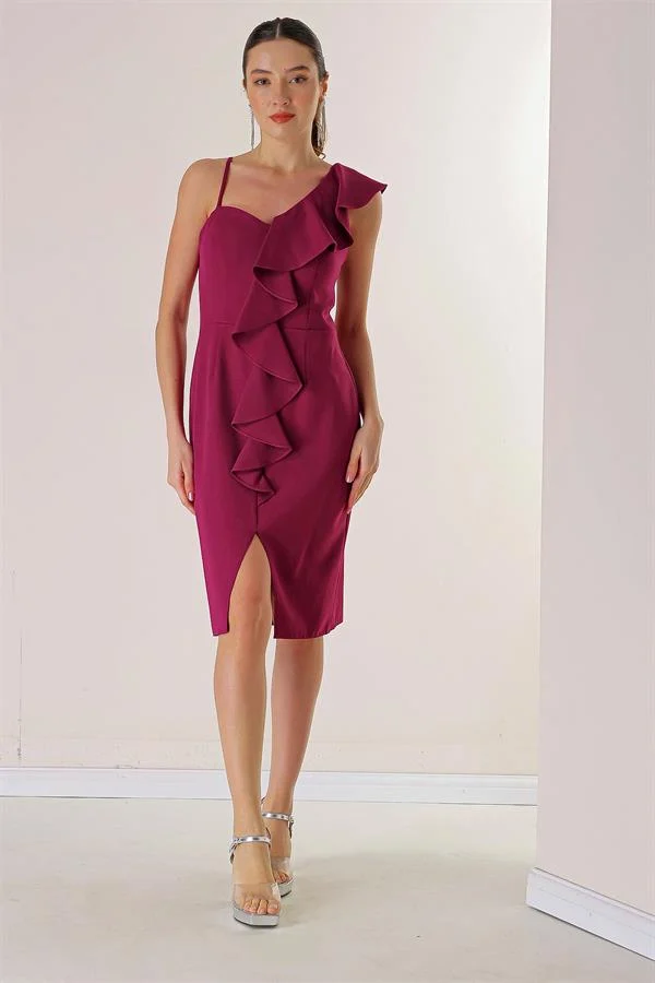 One-Shoulder Evening Dress with Front Slit