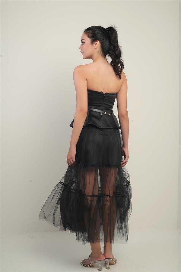 Jupe bustier en tulle pour femme, doublée de satin et avec ceinture