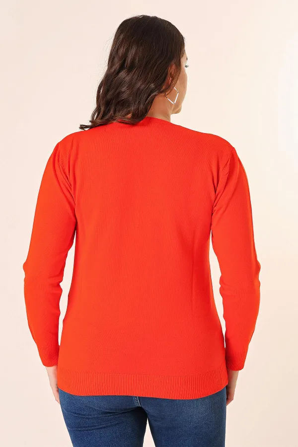 Şeritli V Yaka Büyük Beden Triko Kazak