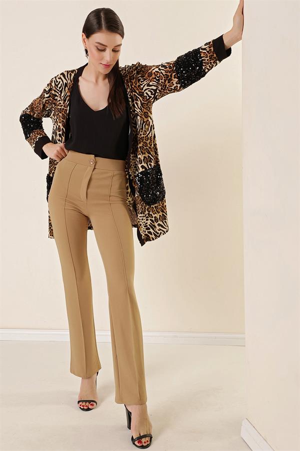 Kadın Yüksek Bel Toparlayıcı Çımalı Palazzo Pantolon