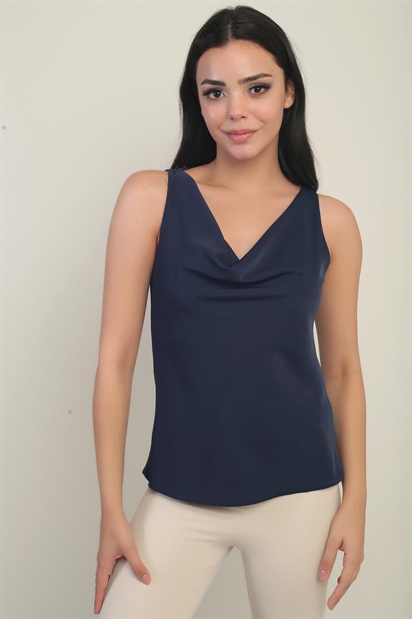 Women's V-Neck Sleeveless Crepe Satin Blouse