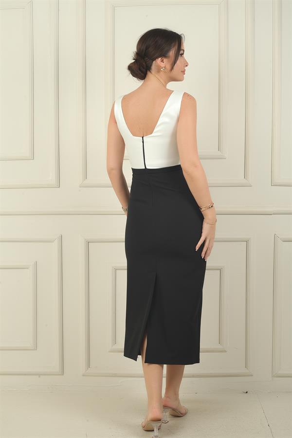 Kadın Kalın Askılı Astarlı Üstü Saten Krep Şanel Uzun Elbise