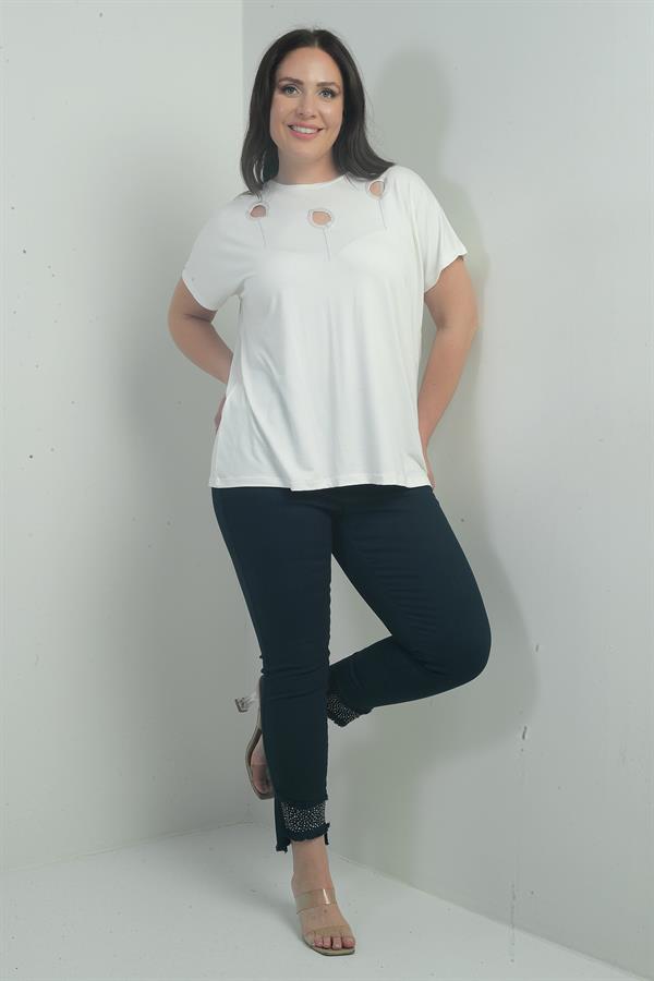 Pantalon en toile grande taille pour femme, coupe slim, orné de pierres et de pompons, en tissu Lycra