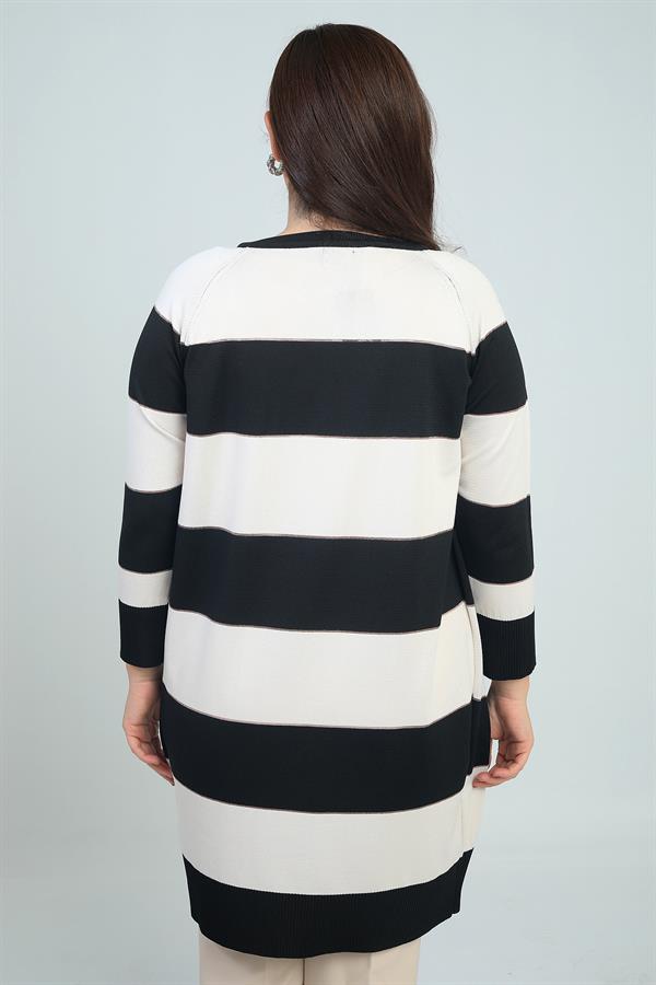 Kadın Enine Kalın Çizgili Büyük Beden Hırka