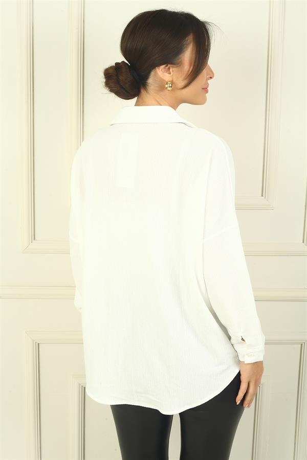 Women's Button-Front Long Sleeve Crepe Shirt