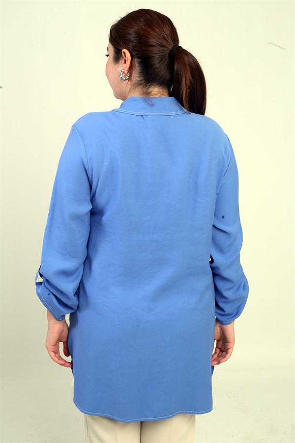 Chemise longue grande taille à manches repliées en maille ajourée pour femme