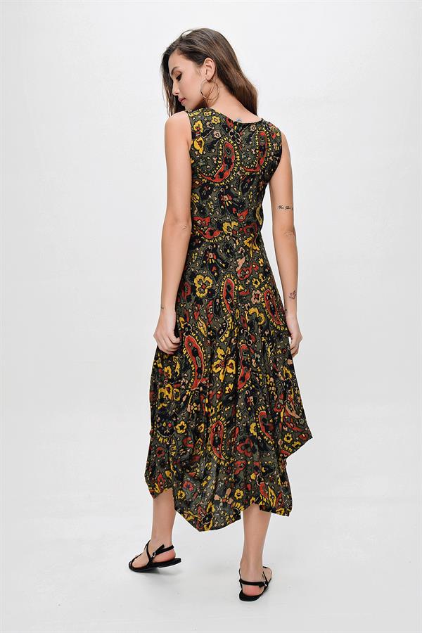 Ethnic Pattern Asymmetrical Viscose Dress