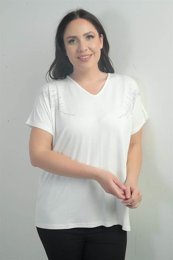 Women's Shoulder Stone Print V-Neck Batwing Sleeve BB Blouse