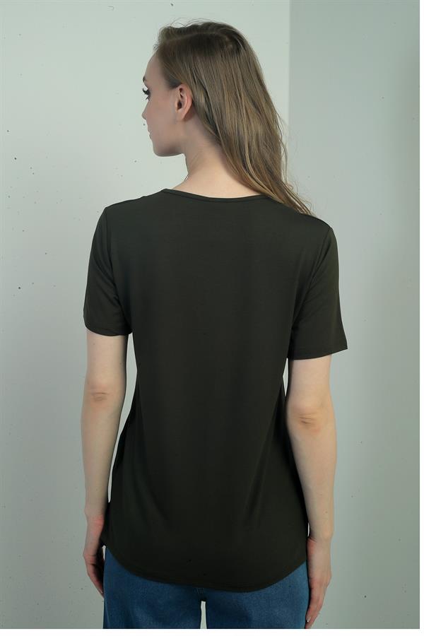 Women's V-Neck Short-Sleeve Blouse with Slit